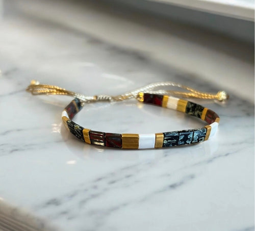 Bracelet Miyuki Tila Ajustable – Fil de Soie Doré & Perles Plaquées Or 24 Carats