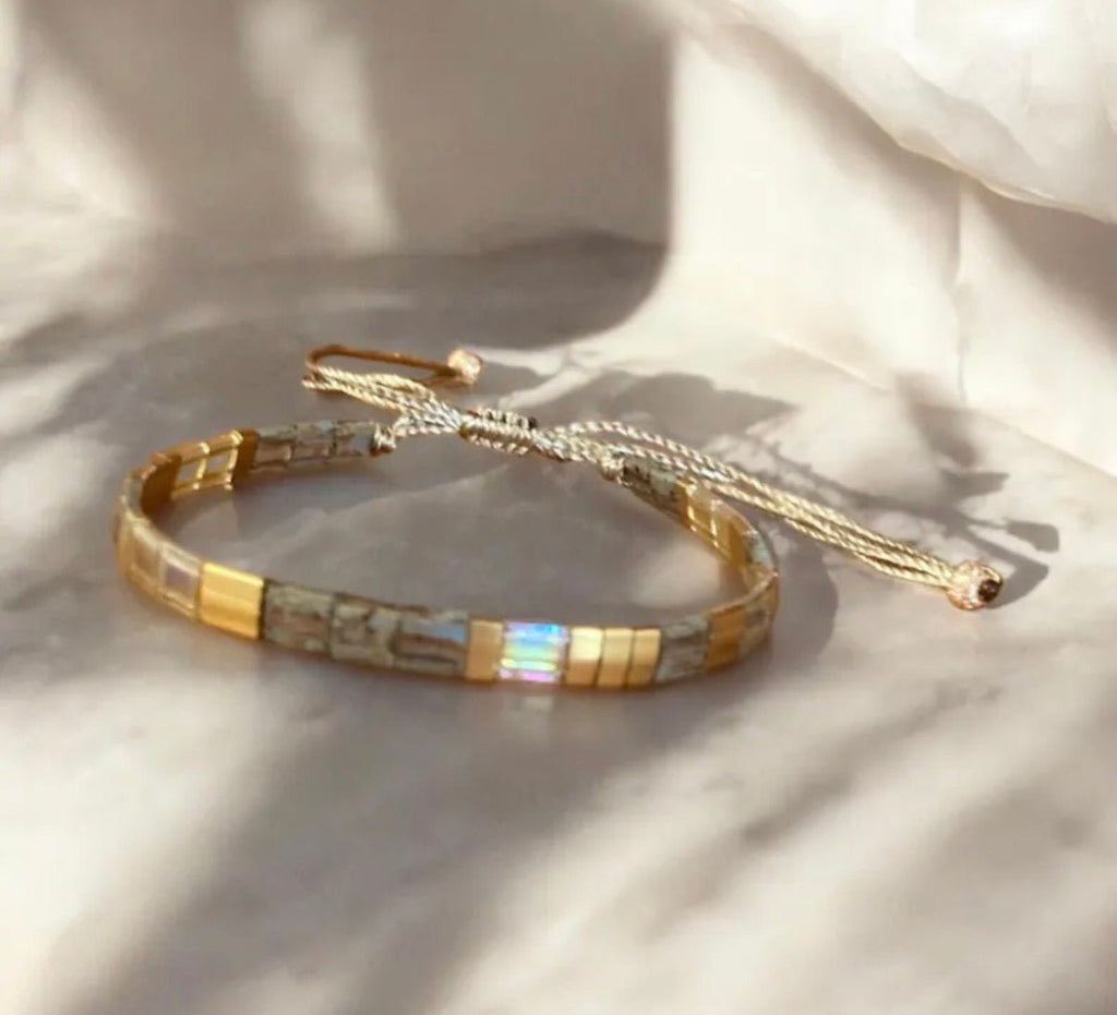 Bracelet Miyuki Tila plaqué or 24k – bracelet bohème chic réglable – fait main - Lagaleriepoetique