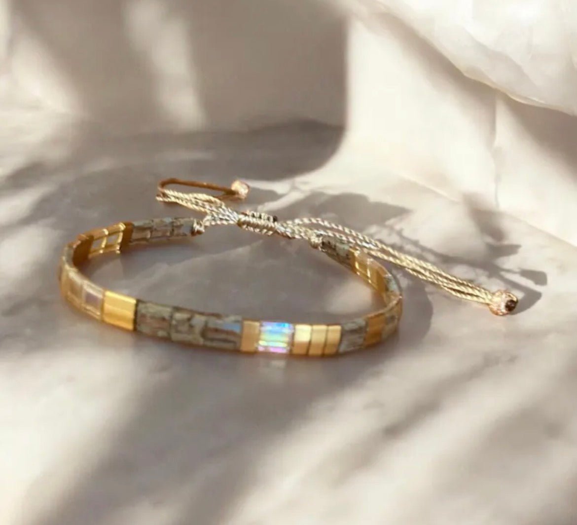 Bracelet Miyuki Tila plaqué or 24k – bracelet bohème chic réglable – fait main - Lagaleriepoetique
