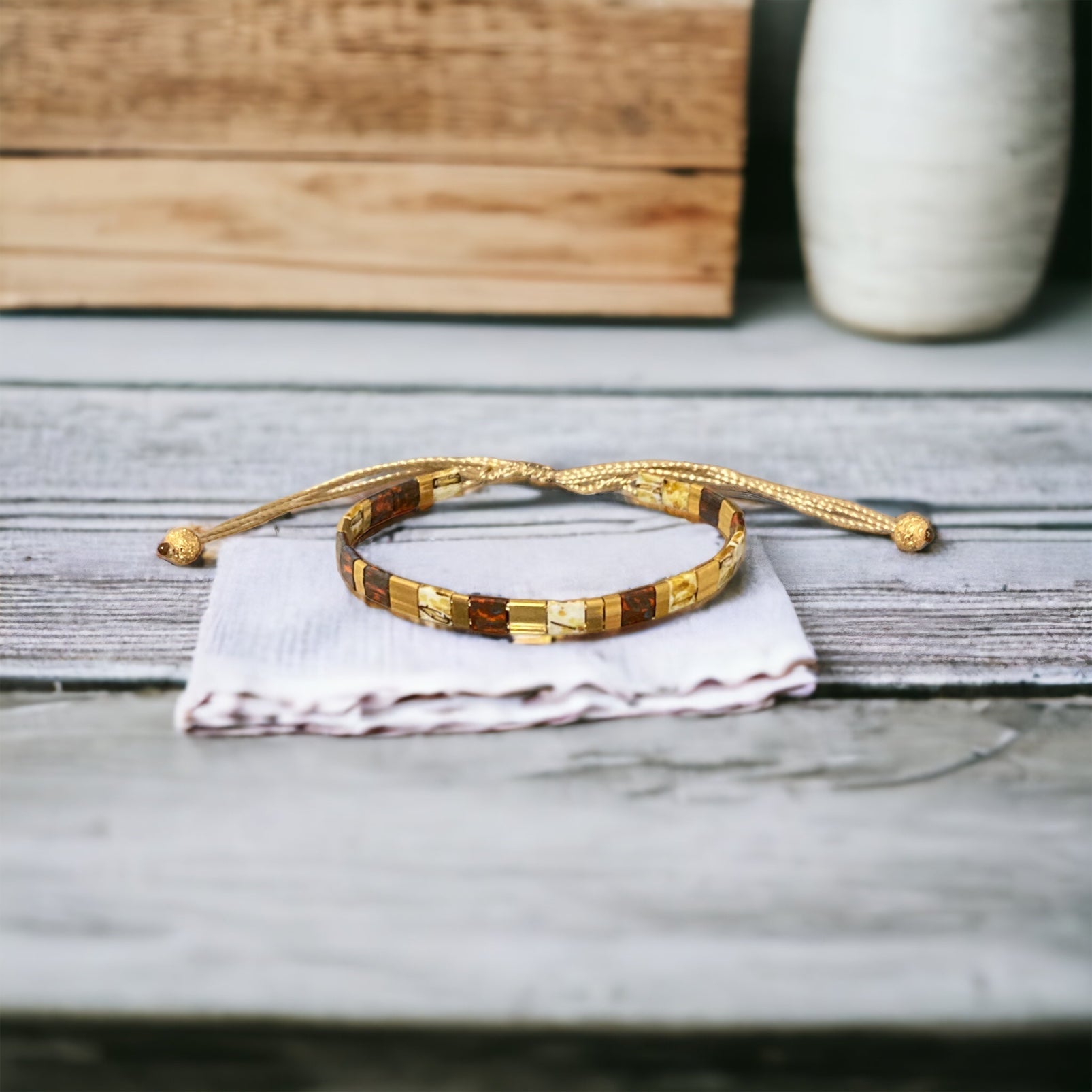 Bracelet Miyuki Tila plaqué or 24k – bracelet bohème chic réglable – fait main - Lagaleriepoetique