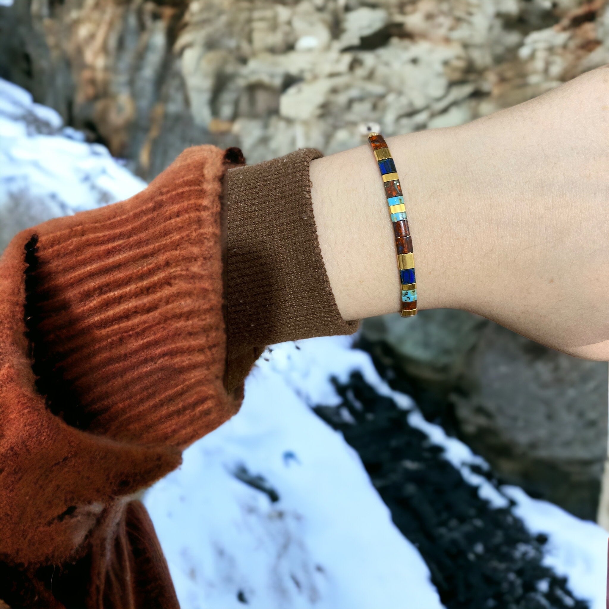 Bracelet Miyuki Tila plaqué or 24k – bracelet bohème chic réglable – fait main - Lagaleriepoetique