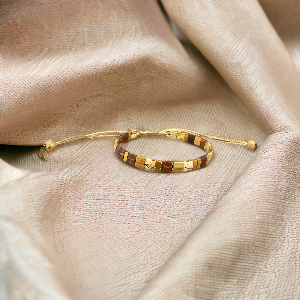 Bracelet Miyuki Tila plaqué or 24k – bracelet bohème chic réglable – fait main - Lagaleriepoetique
