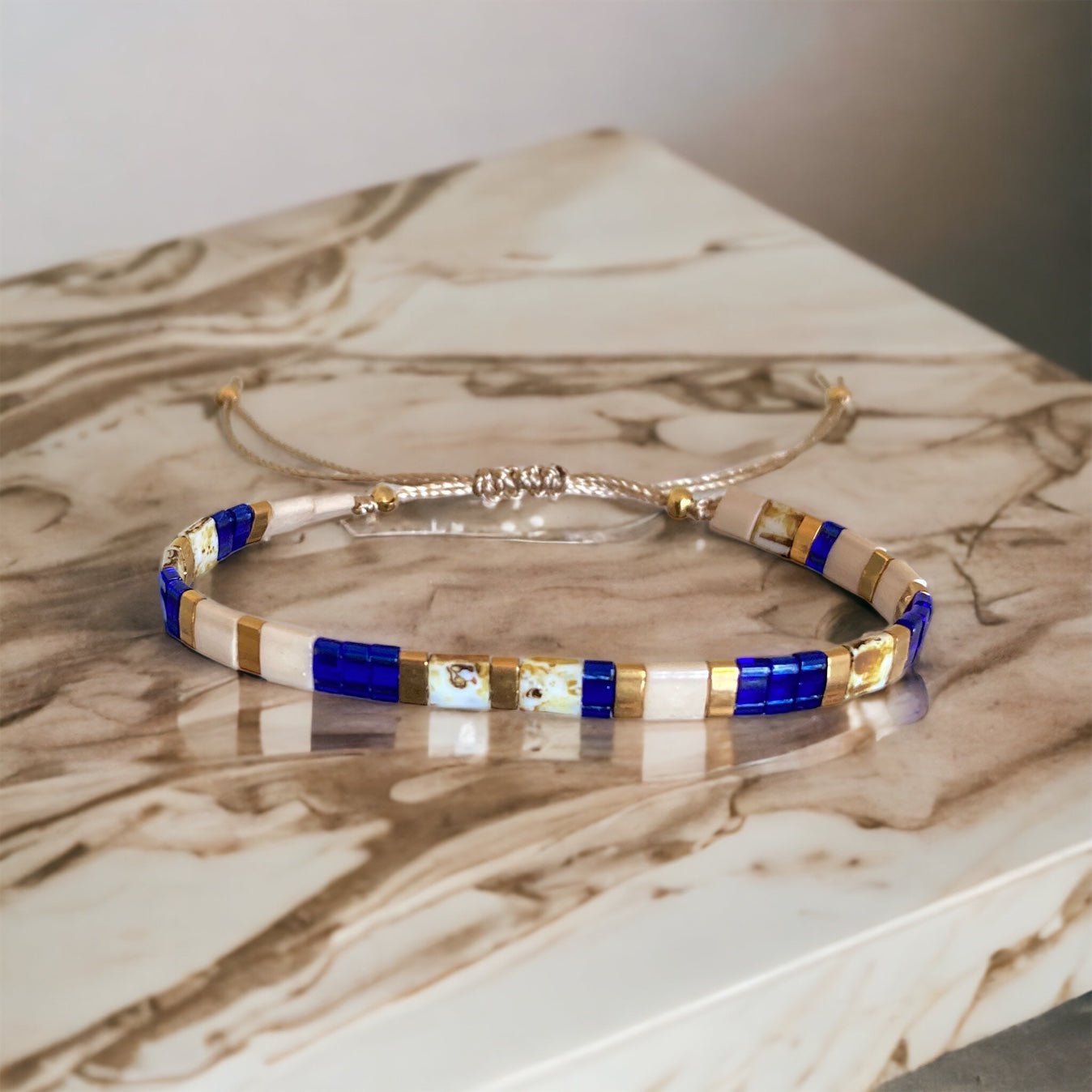 Bracelet Miyuki Tila plaqué or 24k – bracelet bohème chic réglable – fait main - Lagaleriepoetique