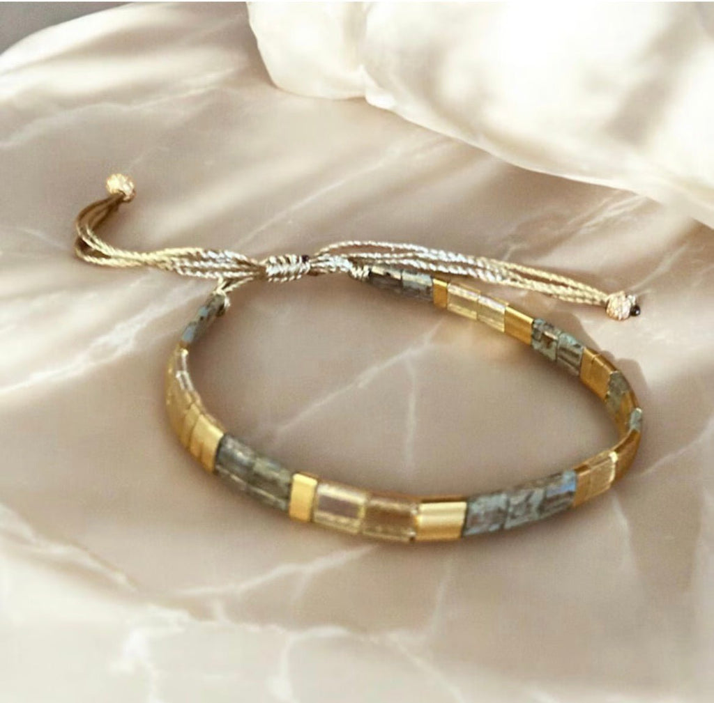 Bracelet Miyuki Tila plaqué or 24k – bracelet bohème chic réglable – fait main - Lagaleriepoetique