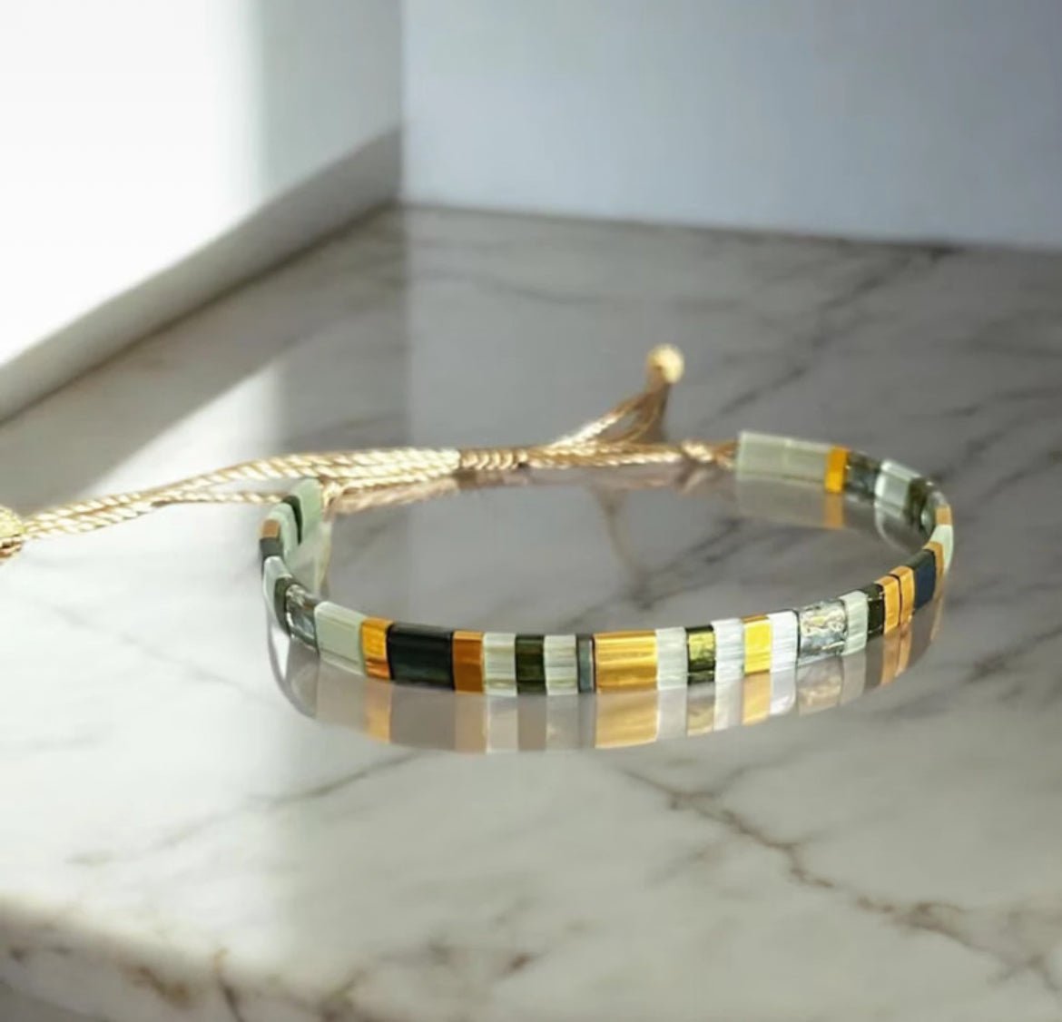Bracelet Miyuki Tila plaqué or 24k – bracelet bohème chic réglable – fait main - Lagaleriepoetique