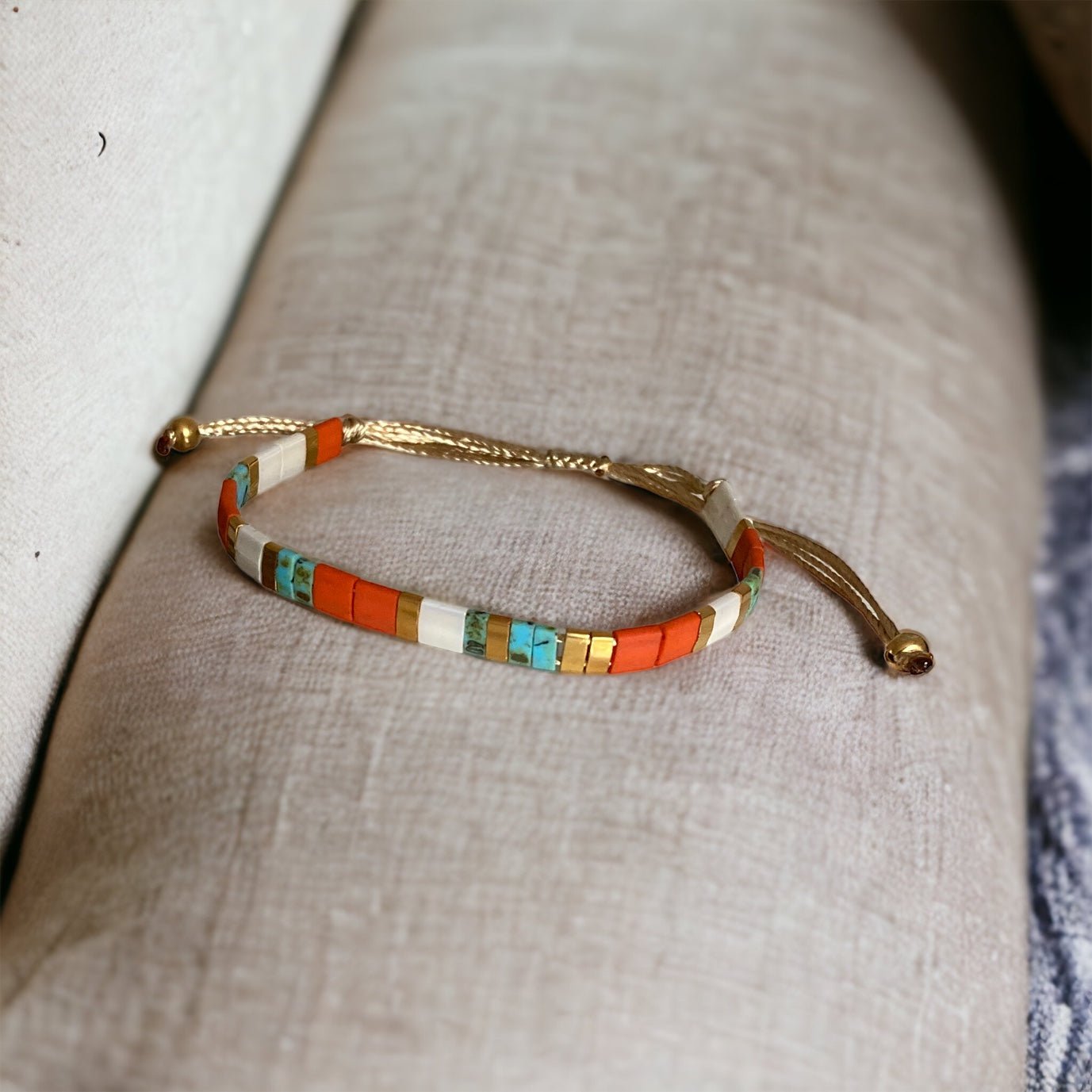 Bracelet Miyuki Tila plaqué or 24k – bracelet bohème chic réglable – fait main - Lagaleriepoetique