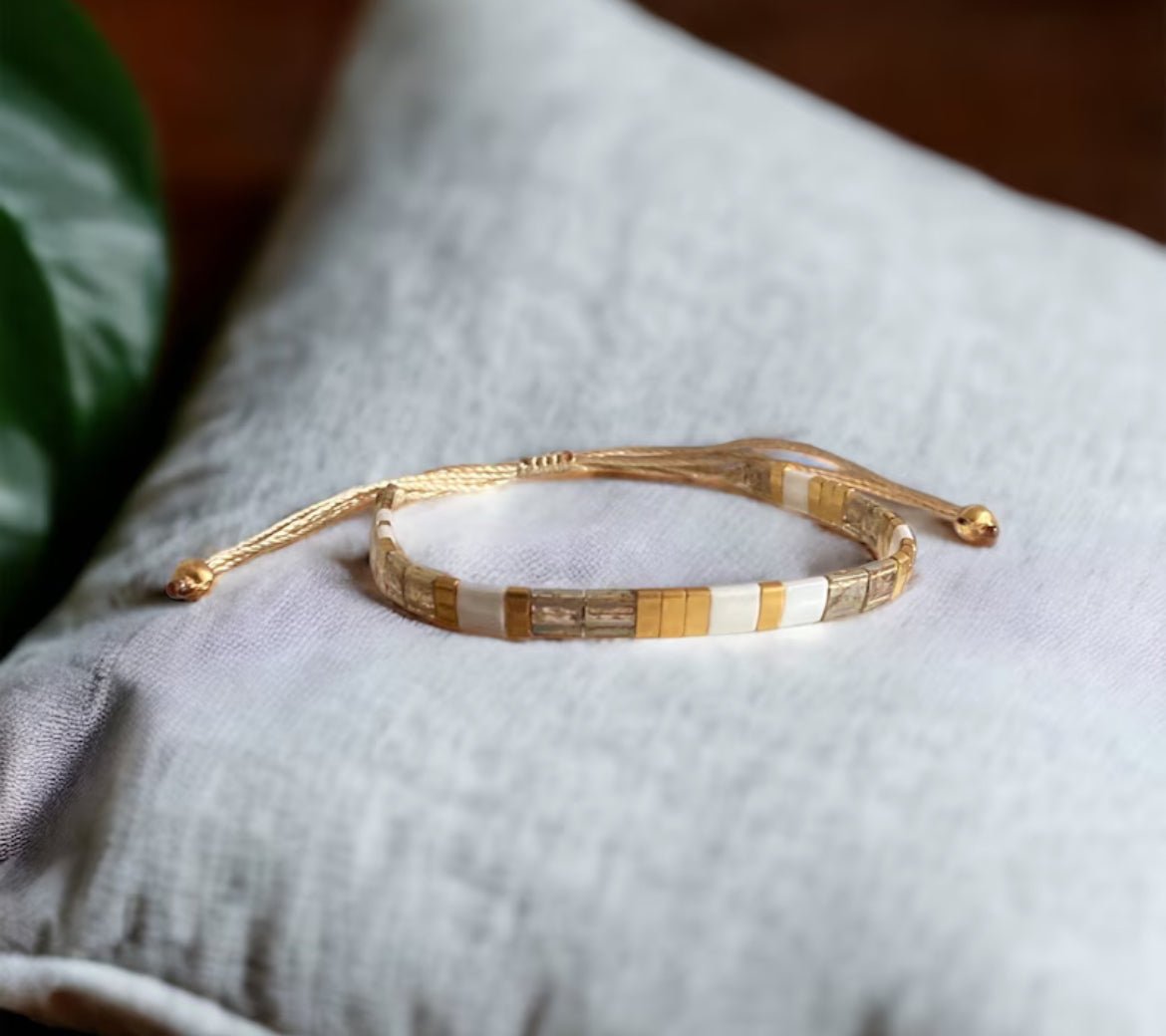 Bracelet Miyuki Tila plaqué or 24k – bracelet bohème chic réglable – fait main - Lagaleriepoetique