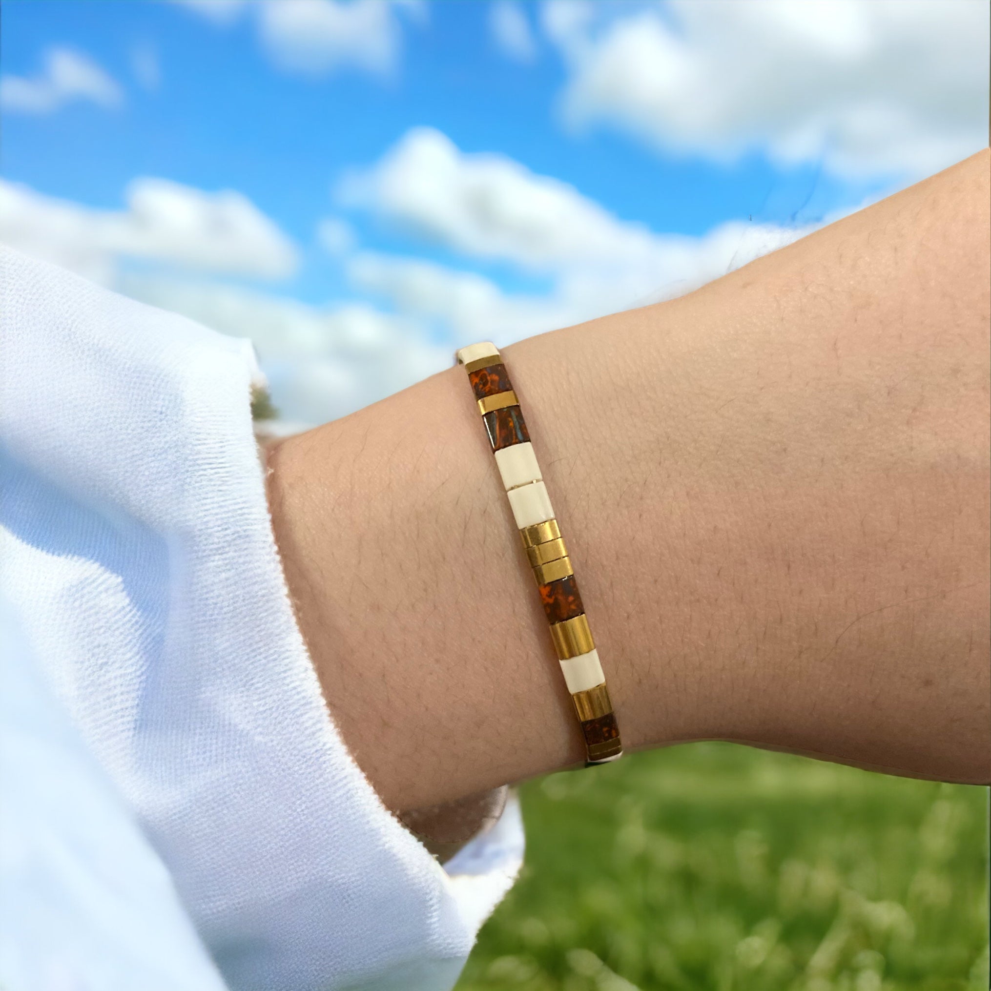 Bracelet Miyuki Tila plaqué or 24k – bracelet bohème chic réglable – fait main - Lagaleriepoetique