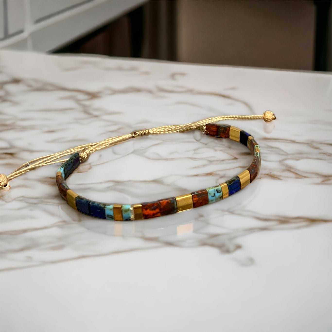 Bracelet Miyuki Tila plaqué or 24k – bracelet bohème chic réglable – fait main - Lagaleriepoetique
