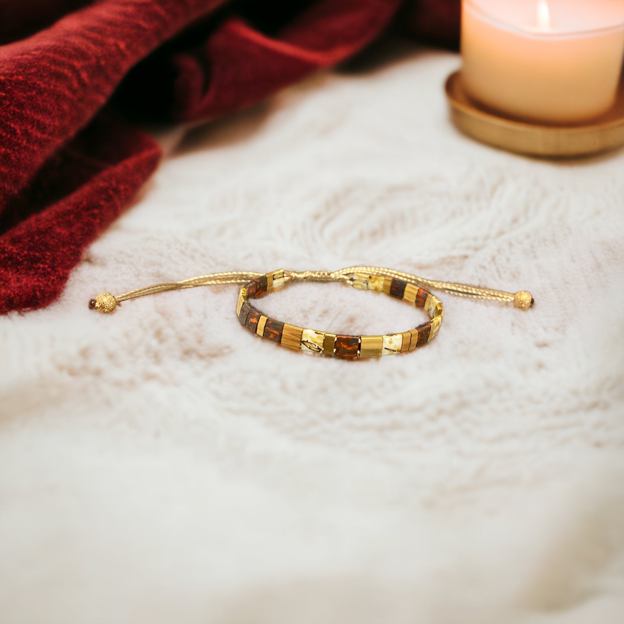 Bracelet Miyuki Tila plaqué or 24k – bracelet bohème chic réglable – fait main - Lagaleriepoetique
