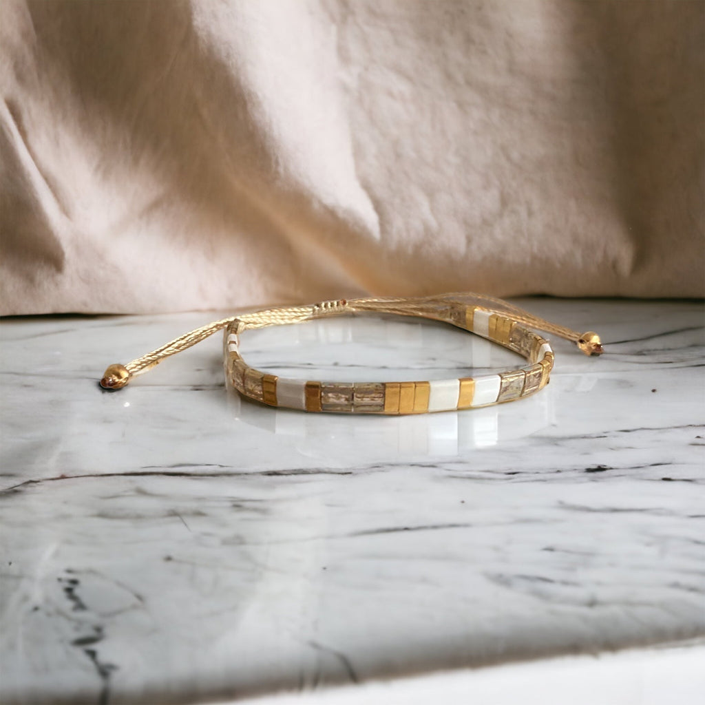 Bracelet Miyuki Tila plaqué or 24k – bracelet bohème chic réglable – fait main - Lagaleriepoetique