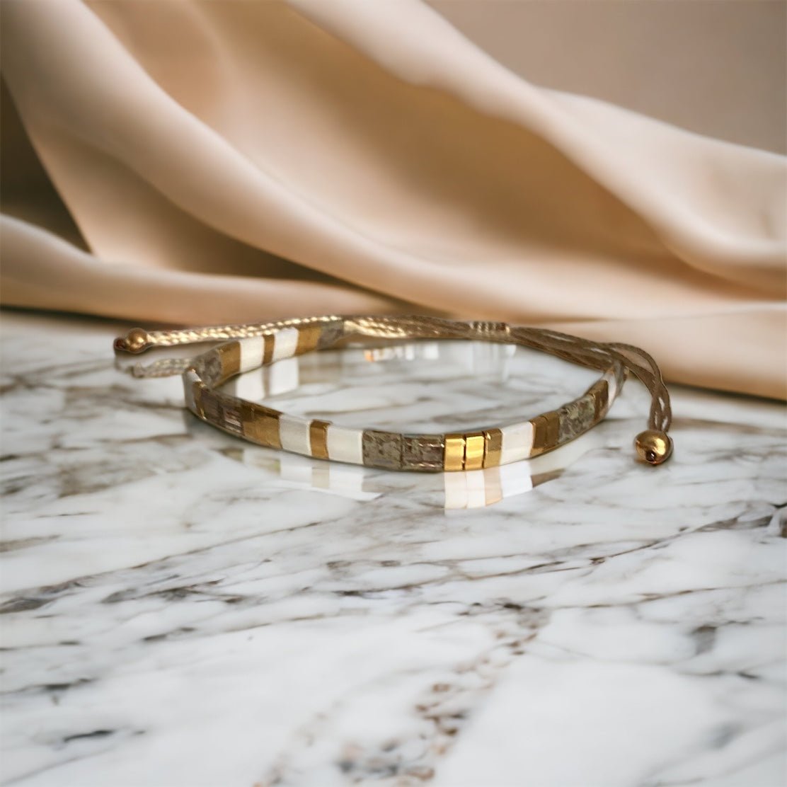 Bracelet Miyuki Tila plaqué or 24k – bracelet bohème chic réglable – fait main - Lagaleriepoetique