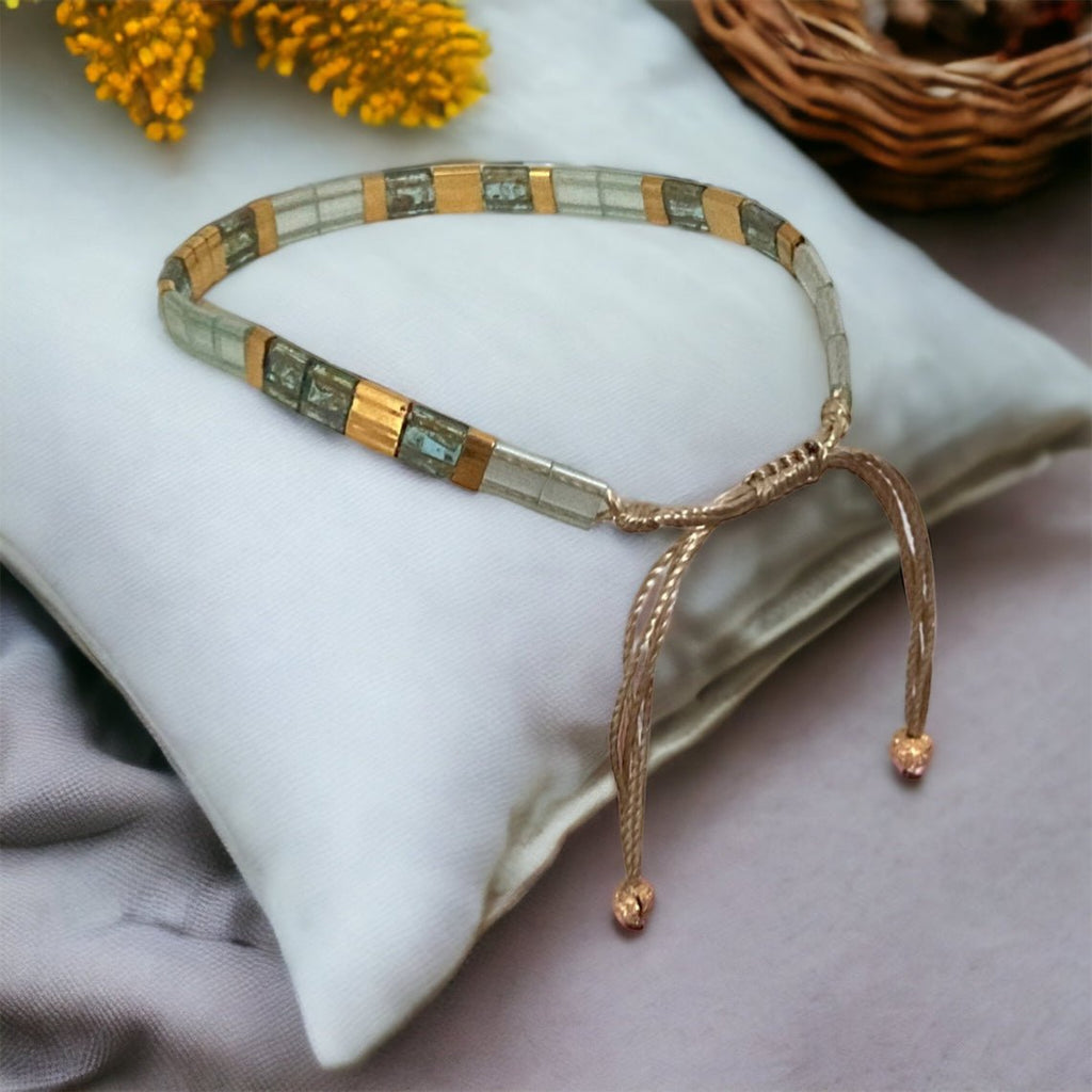 Bracelet Miyuki Tila plaqué or 24k – bracelet bohème chic réglable – fait main - Lagaleriepoetique