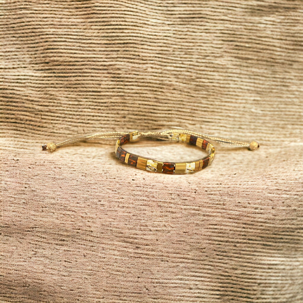 Bracelet Miyuki Tila plaqué or 24k – bracelet bohème chic réglable – fait main - Lagaleriepoetique