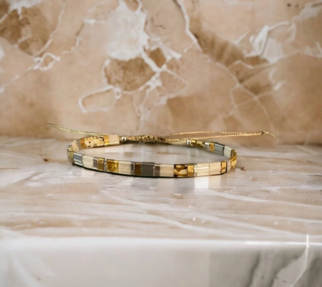 Bracelet Miyuki Tila plaqué or 24k & plaqué argent – bracelet bohème chic réglable – fait main - Lagaleriepoetique