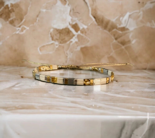 Bracelet Miyuki Tila plaqué or 24k & plaqué argent – bracelet bohème chic réglable – fait main - Lagaleriepoetique