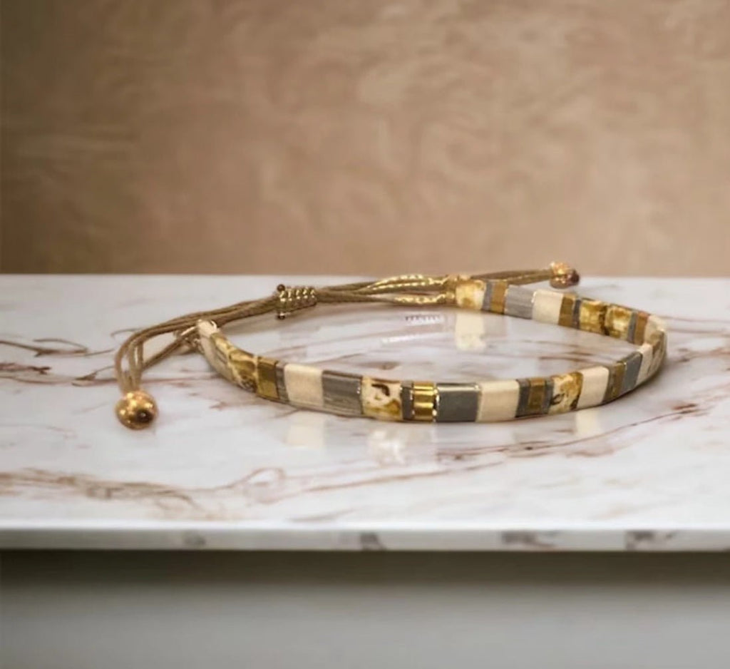 Bracelet Miyuki Tila plaqué or 24k & plaqué argent – bracelet bohème chic réglable – fait main - Lagaleriepoetique