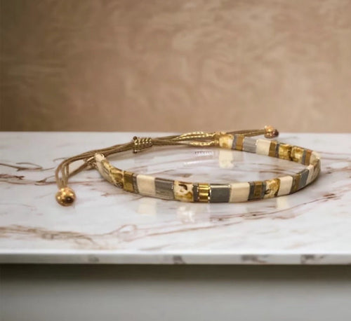 Bracelet Miyuki Tila plaqué or 24k & plaqué argent – bracelet bohème chic réglable – fait main - Lagaleriepoetique