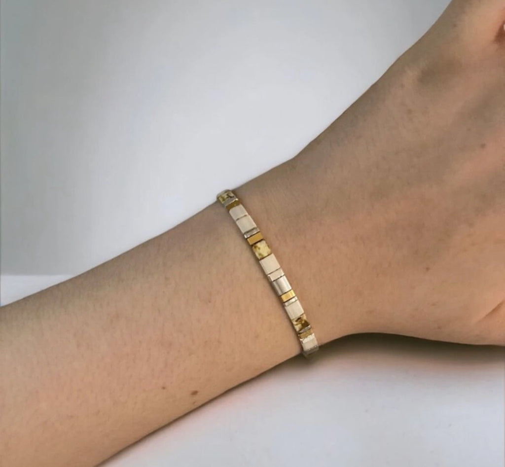 Bracelet Miyuki Tila plaqué or 24k & plaqué argent – bracelet bohème chic réglable – fait main - Lagaleriepoetique