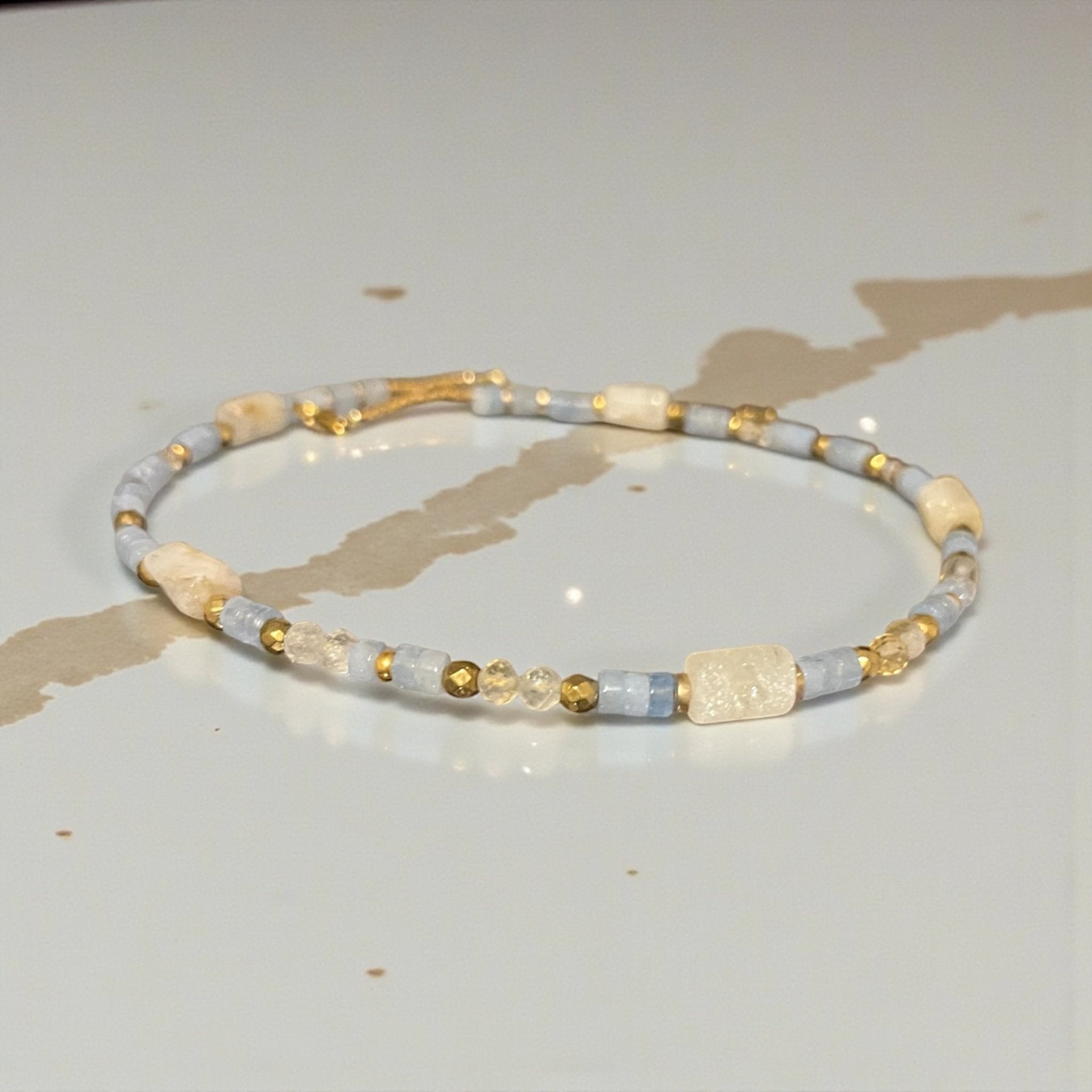 Collier bohème chic en pierres naturelles – aigue - marine & citrine – acier inoxydable - Lagaleriepoetique