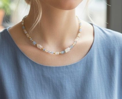 Collier bohème chic en pierres naturelles – aigue - marine & citrine – acier inoxydable - Lagaleriepoetique