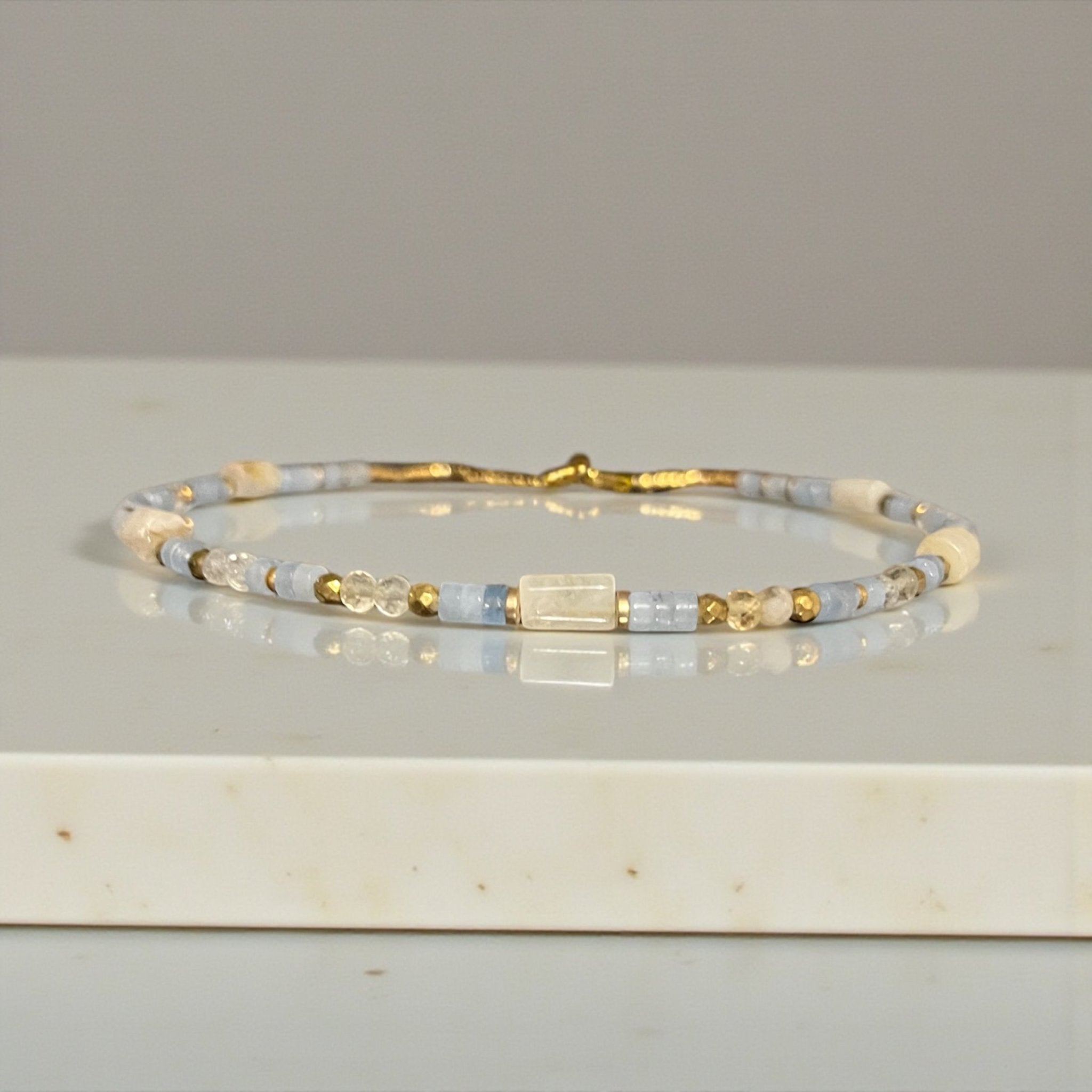 Collier bohème chic en pierres naturelles – aigue - marine & citrine – acier inoxydable - Lagaleriepoetique