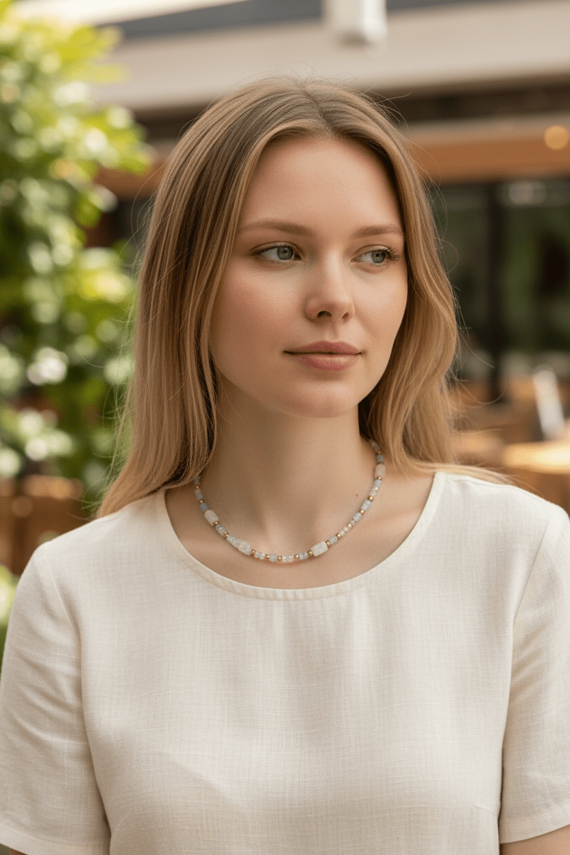 Collier bohème chic en pierres naturelles – aigue - marine & citrine – acier inoxydable - Lagaleriepoetique