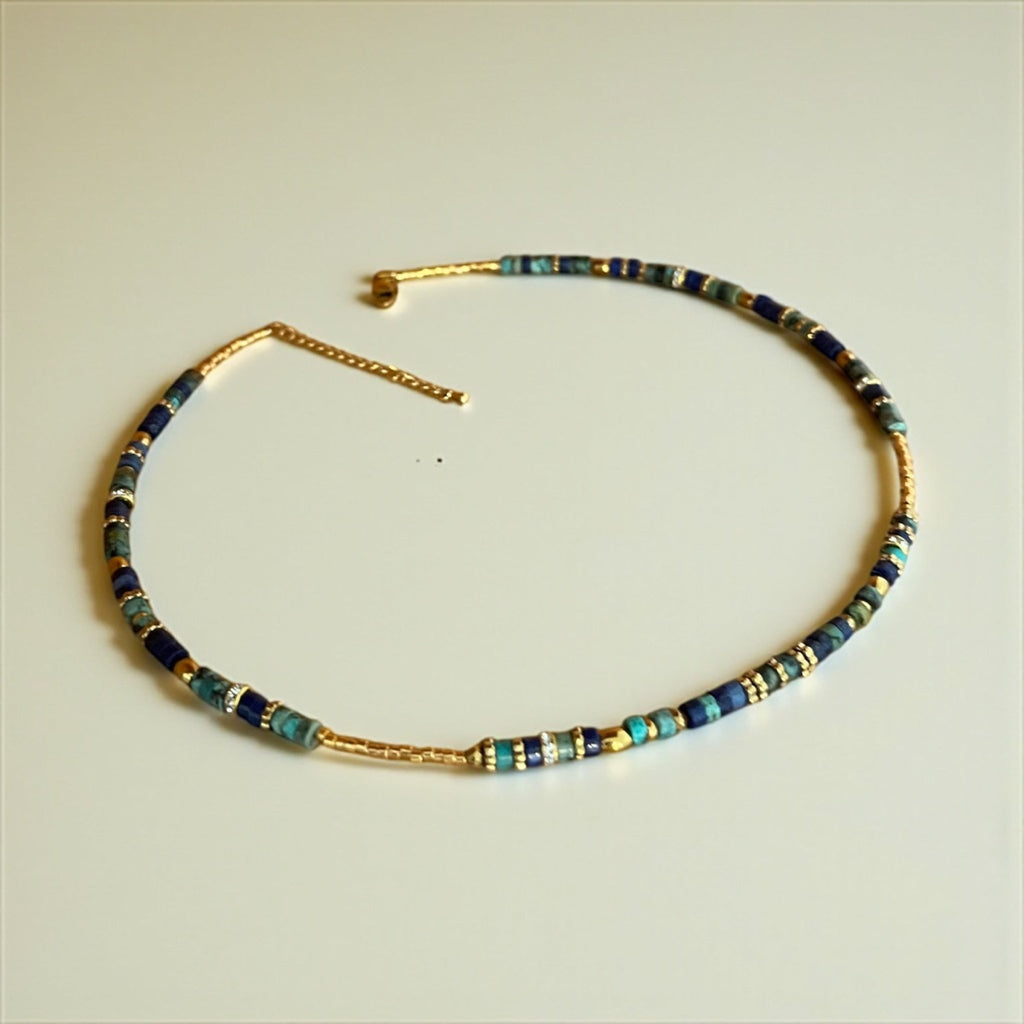 Collier bohème chic lapis lazuli & turquoise – perles Miyuki plaqué or 24k – acier inoxydable - Lagaleriepoetique