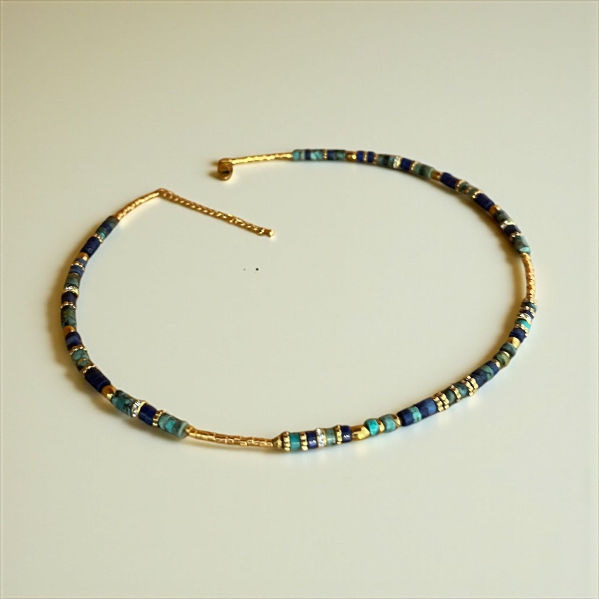 Collier bohème chic lapis lazuli & turquoise – perles Miyuki plaqué or 24k – acier inoxydable - Lagaleriepoetique