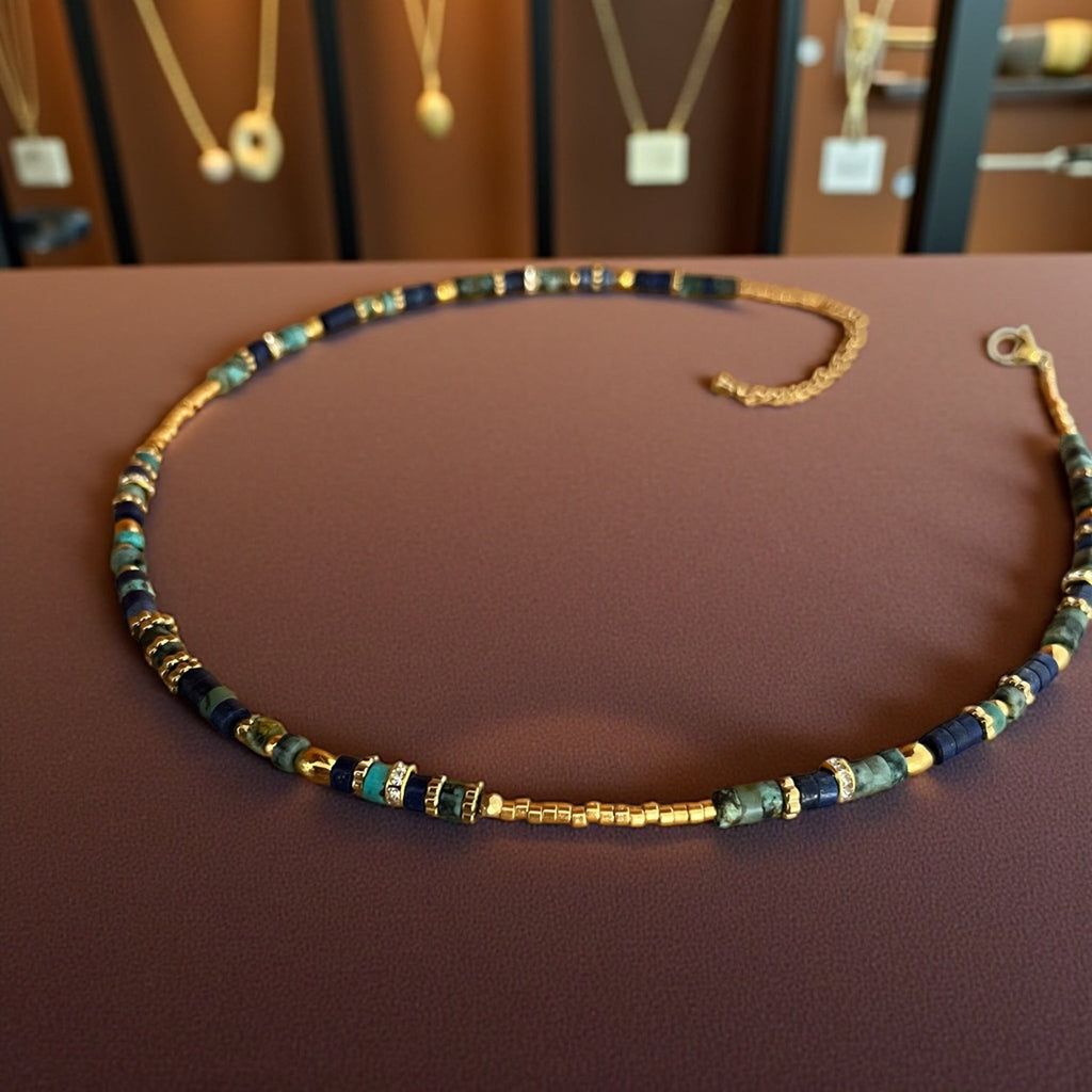 Collier bohème chic lapis lazuli & turquoise – perles Miyuki plaqué or 24k – acier inoxydable - Lagaleriepoetique