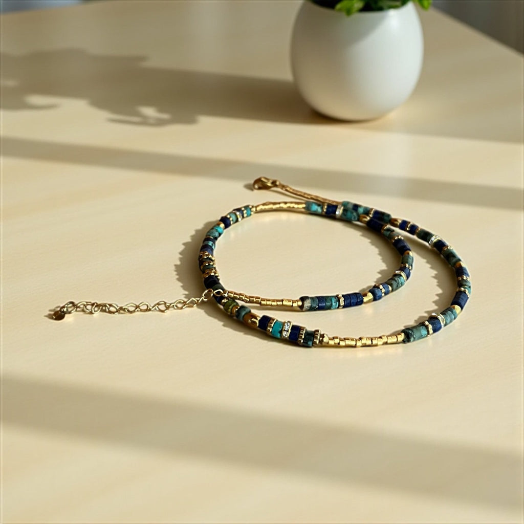 Collier bohème chic lapis lazuli & turquoise – perles Miyuki plaqué or 24k – acier inoxydable - Lagaleriepoetique