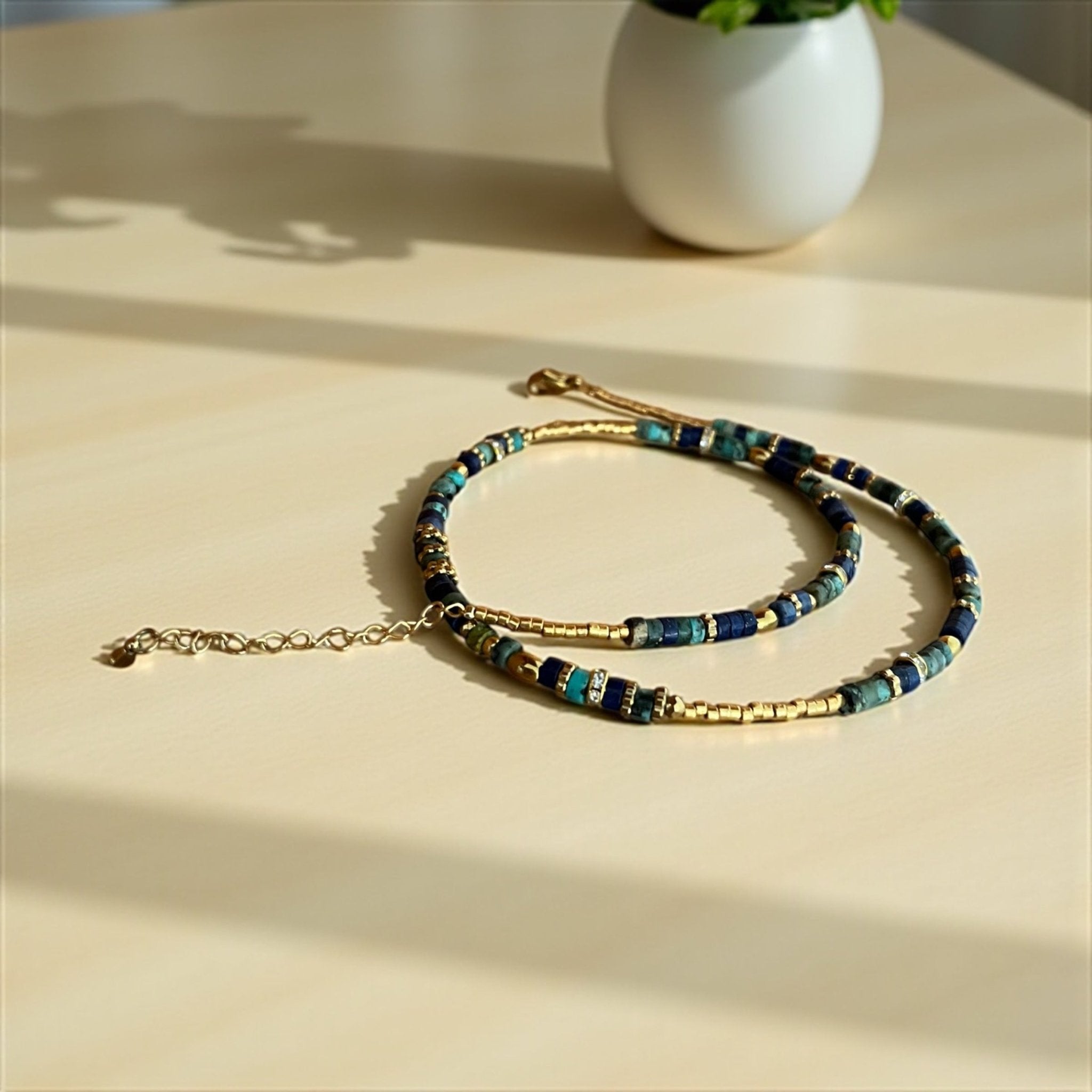 Collier bohème chic lapis lazuli & turquoise – perles Miyuki plaqué or 24k – acier inoxydable - Lagaleriepoetique