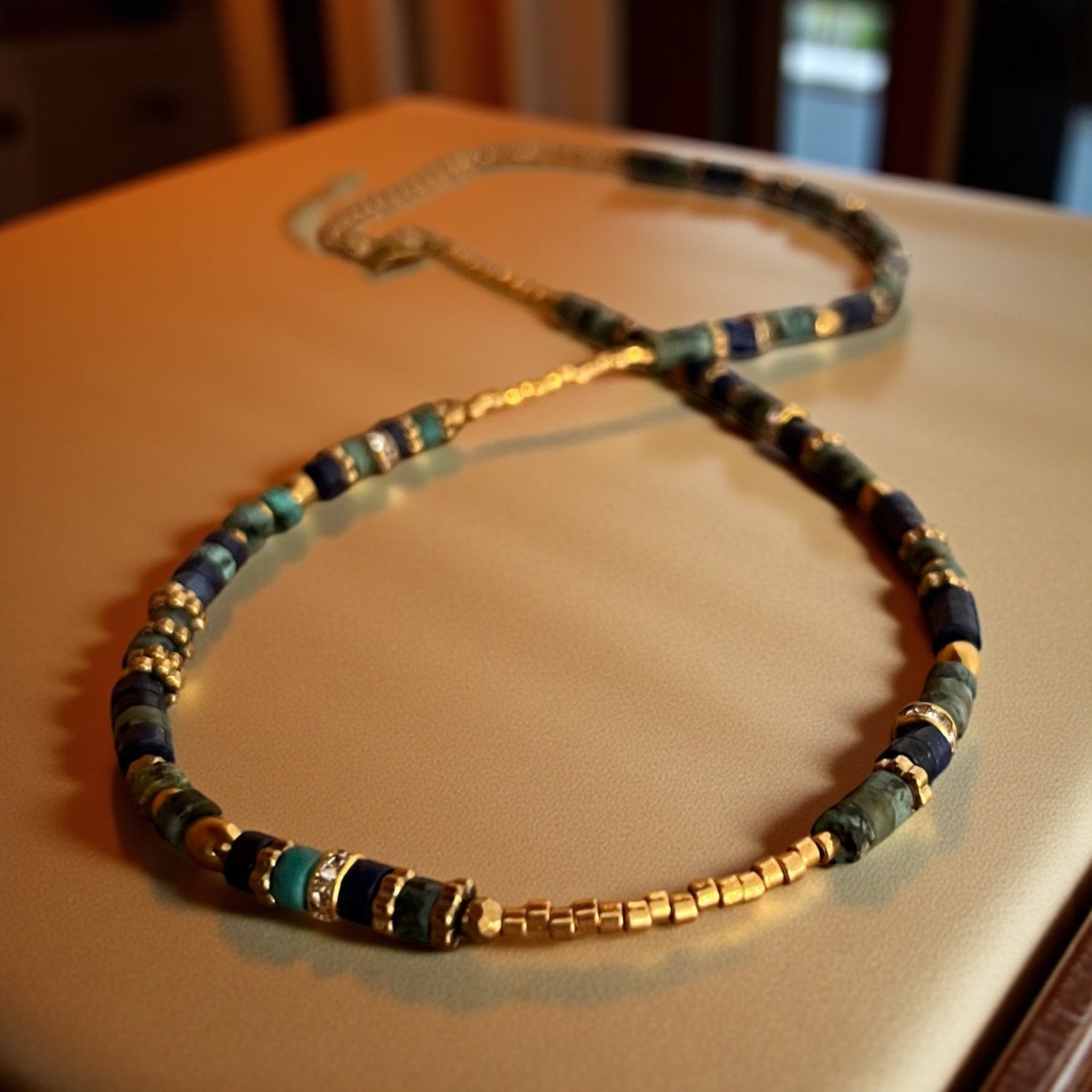 Collier bohème chic lapis lazuli & turquoise – perles Miyuki plaqué or 24k – acier inoxydable - Lagaleriepoetique