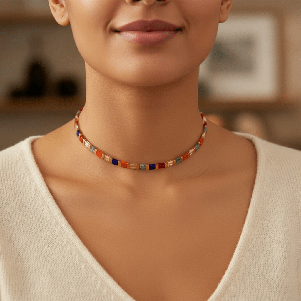 Collier Miyuki Tila plaqué or 24k – collier bohème chic graphique – acier inoxydable - Lagaleriepoetique