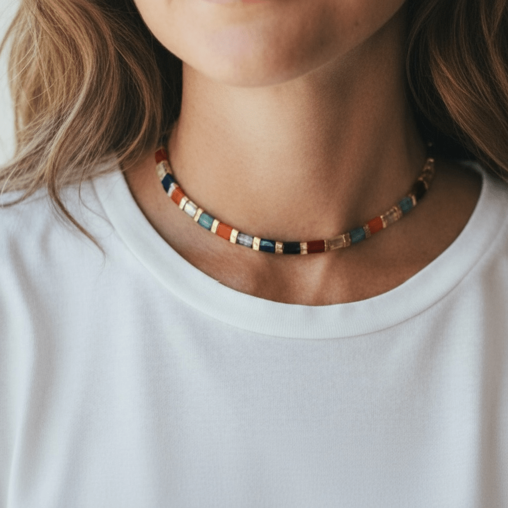 Collier Miyuki Tila plaqué or 24k – collier bohème chic graphique – acier inoxydable - Lagaleriepoetique