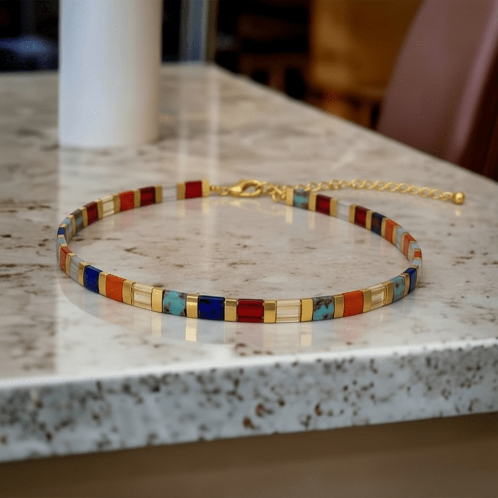 Collier Miyuki Tila plaqué or 24k – collier bohème chic graphique – acier inoxydable - Lagaleriepoetique