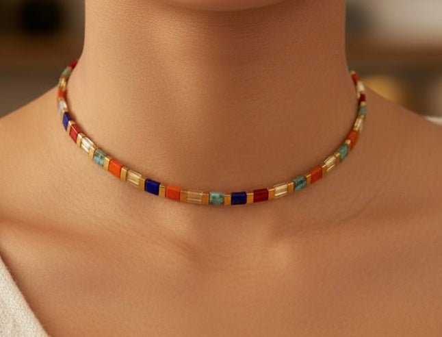 Collier Miyuki Tila plaqué or 24k – collier bohème chic graphique – acier inoxydable - Lagaleriepoetique