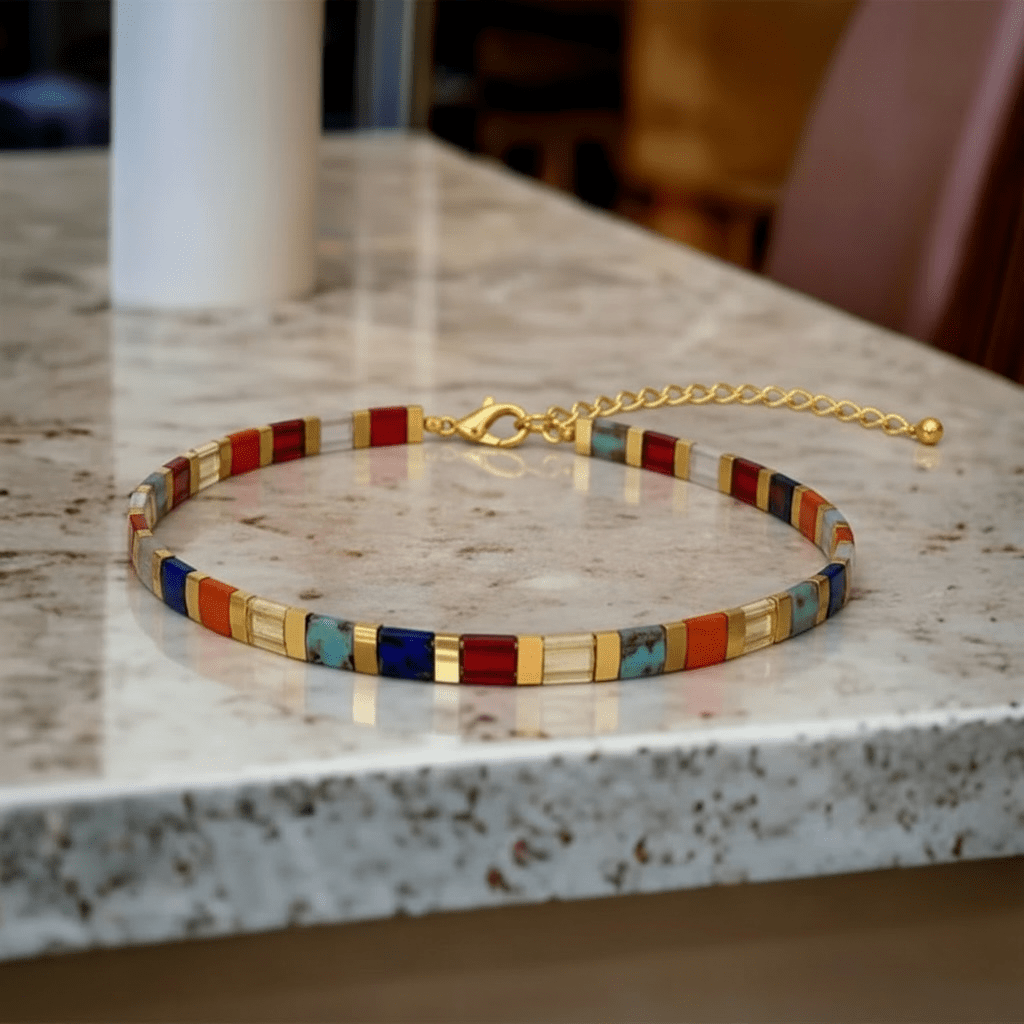 Collier Miyuki Tila plaqué or 24k – collier bohème chic graphique – acier inoxydable - Lagaleriepoetique
