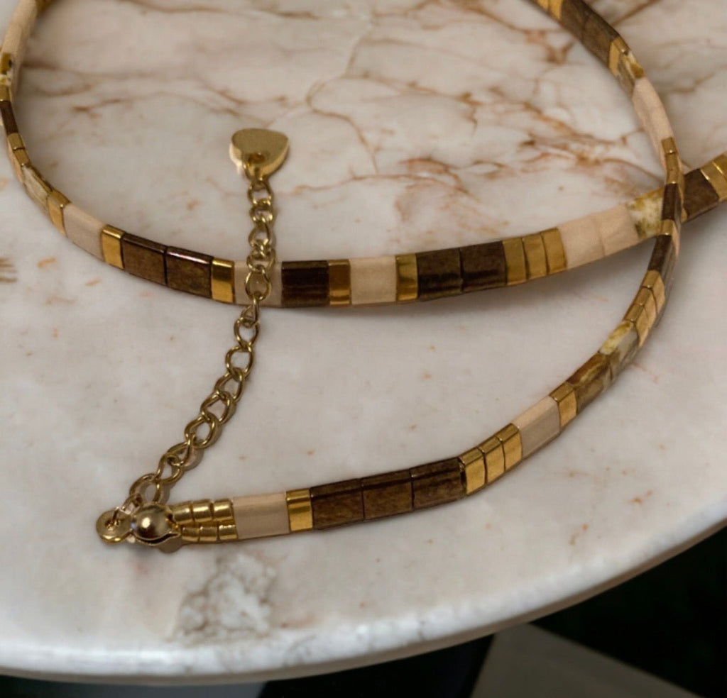 Collier Miyuki Tila plaqué or 24k – collier bohème chic graphique – acier inoxydable - Lagaleriepoetique