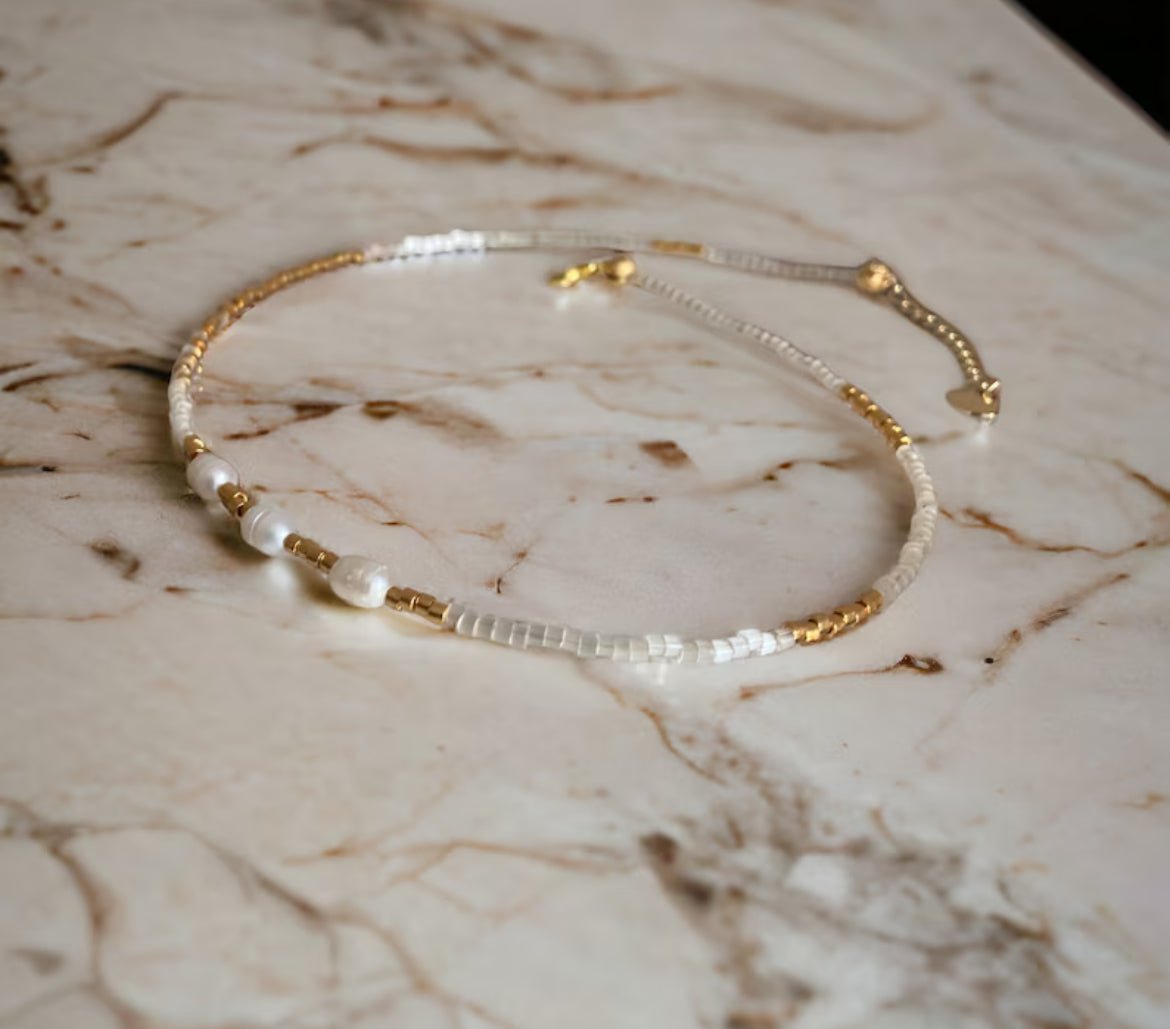 Collier perles Miyuki plaqué or 24k – collier fin bohème chic – acier inoxydable - Lagaleriepoetique