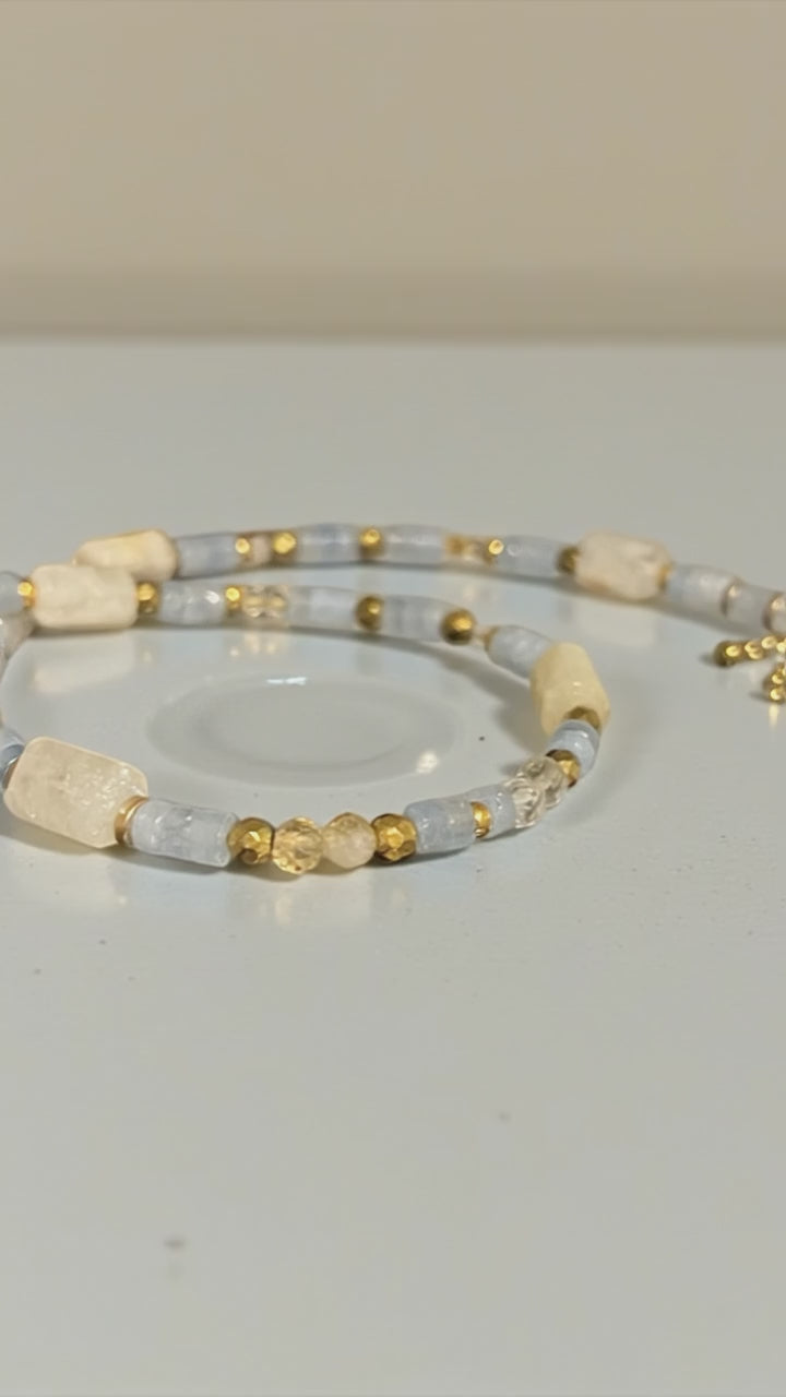 Collier bohème chic en pierres naturelles – aigue-marine & citrine – acier inoxydable