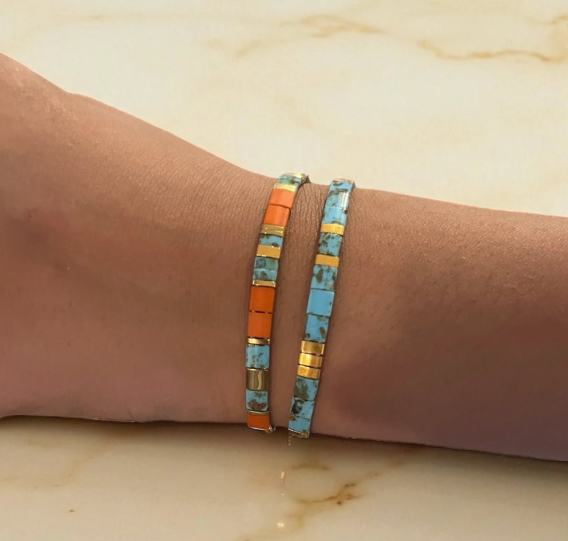 Set de deux bracelets Miyuki Tila plaqué or 24k – bracelet bohème chic réglable – fait main - Lagaleriepoetique