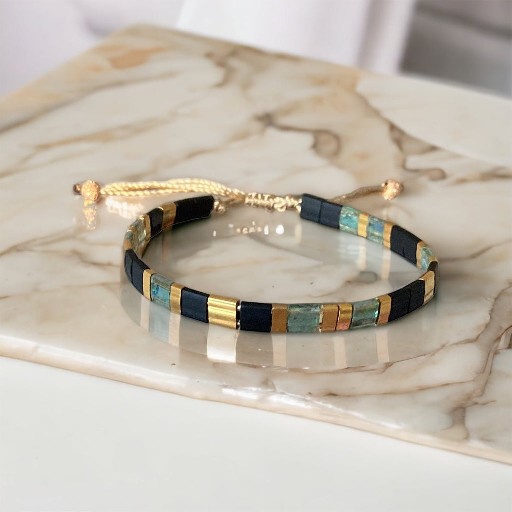Set de deux bracelets Miyuki Tila plaqué or 24k – bracelet bohème chic réglable – fait main - Lagaleriepoetique