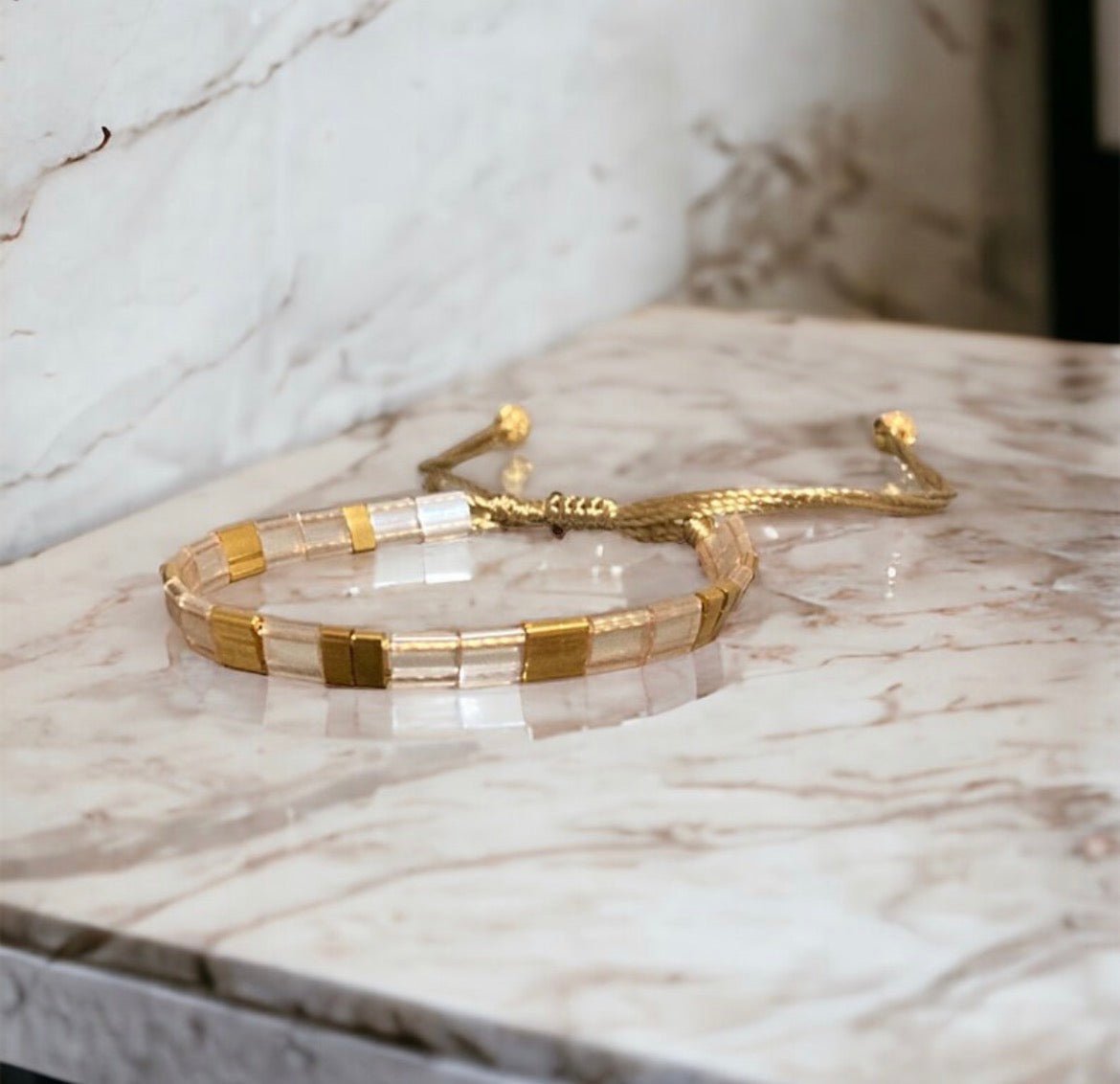 Set de deux bracelets Miyuki Tila plaqué or 24k – bracelet bohème chic réglable – fait main - Lagaleriepoetique
