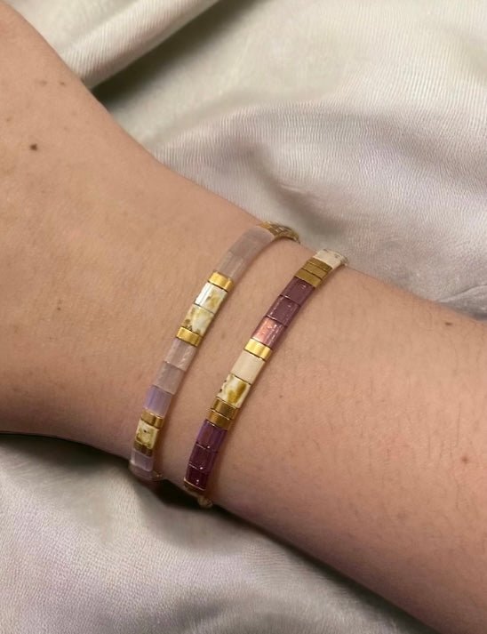 Set de deux bracelets Miyuki Tila plaqué or 24k – bracelet bohème chic réglable – fait main - Lagaleriepoetique