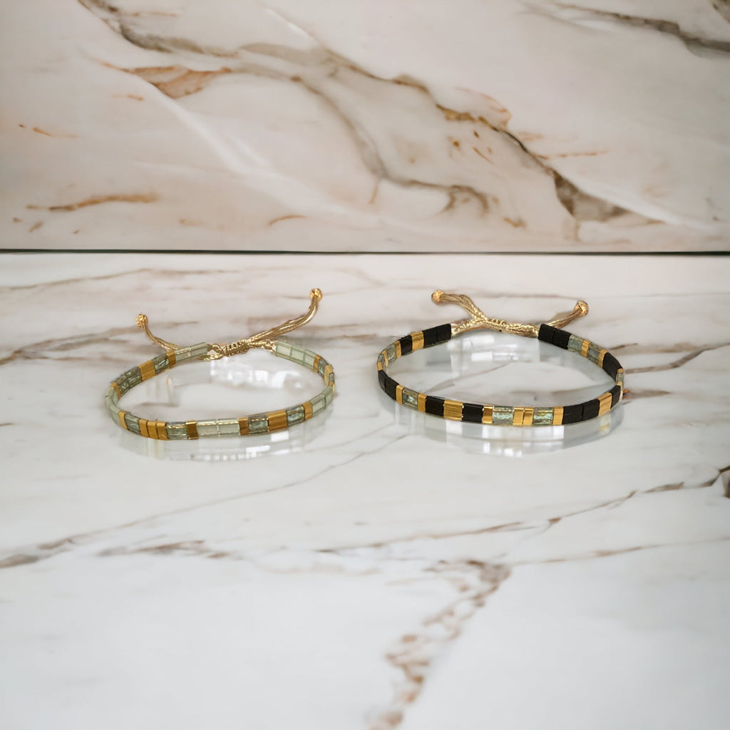 Set de deux bracelets Miyuki Tila plaqué or 24k – bracelet bohème chic réglable – fait main - Lagaleriepoetique