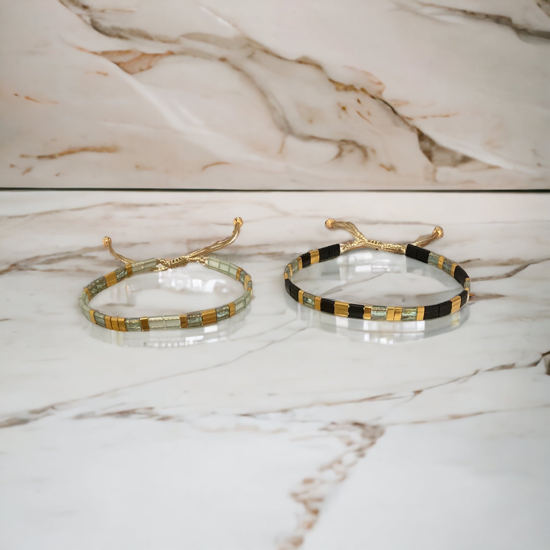 Set de deux bracelets Miyuki Tila plaqué or 24k – bracelet bohème chic réglable – fait main - Lagaleriepoetique