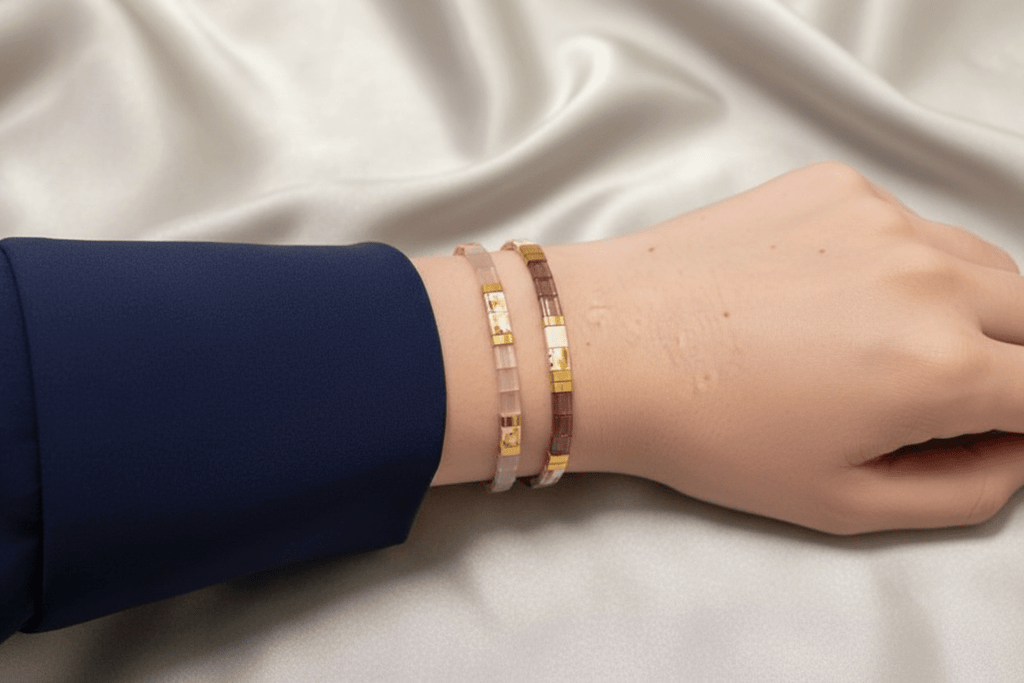 Set de deux bracelets Miyuki Tila plaqué or 24k – bracelet bohème chic réglable – fait main - Lagaleriepoetique