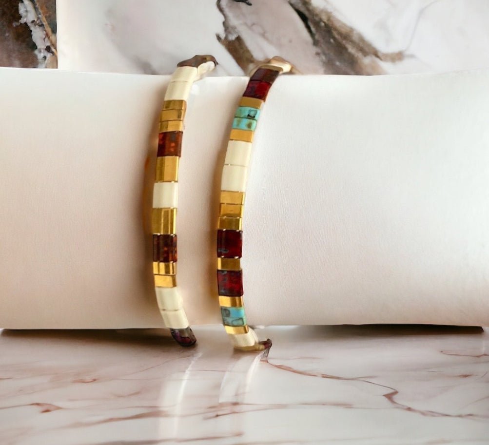 Set de deux bracelets Miyuki Tila plaqué or 24k – bracelet bohème chic réglable – fait main - Lagaleriepoetique
