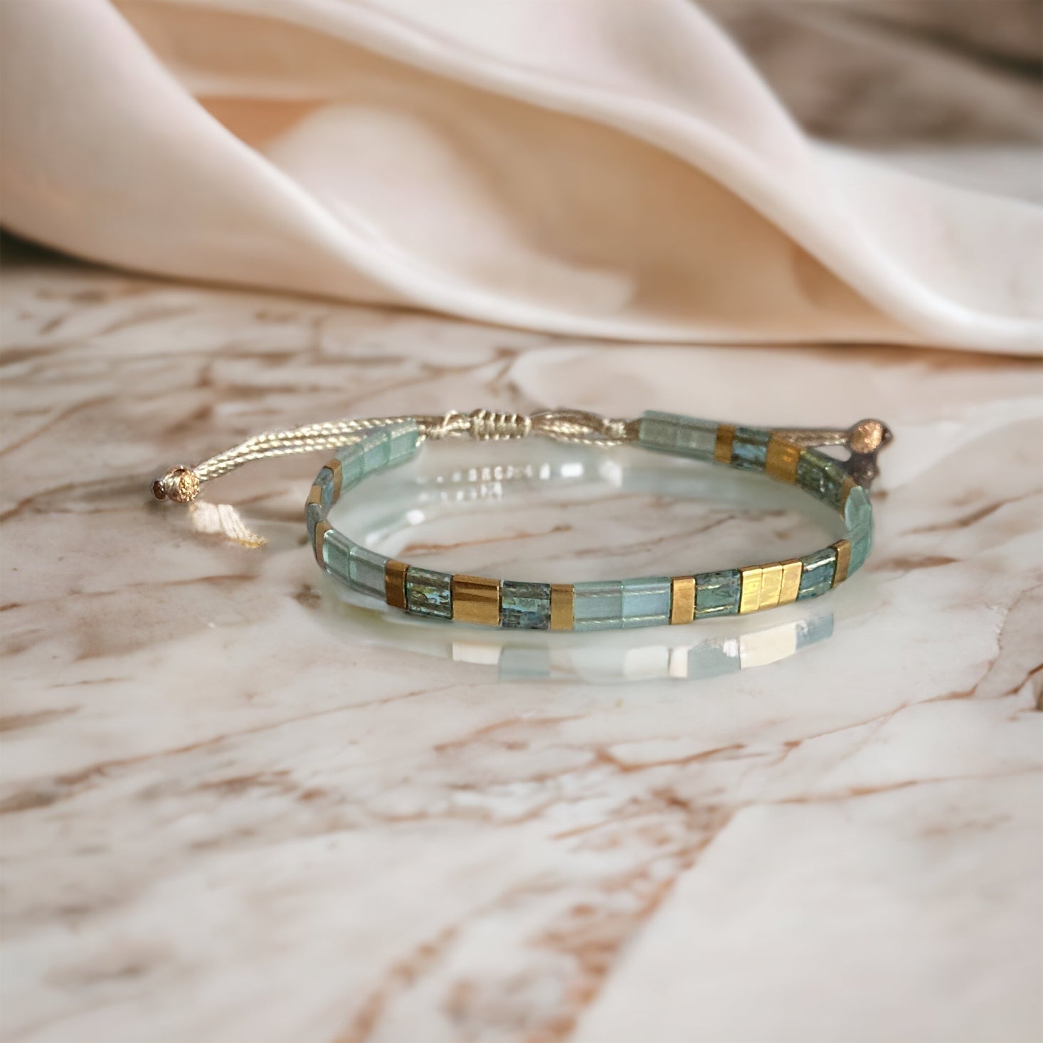Set de deux bracelets Miyuki Tila plaqué or 24k – bracelet bohème chic réglable – fait main - Lagaleriepoetique